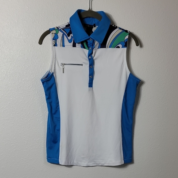 NWT Birdy & Grace Sleeveless Golf Polo Size S Malibu Dragonfly Performance Blue - Picture 1 of 13